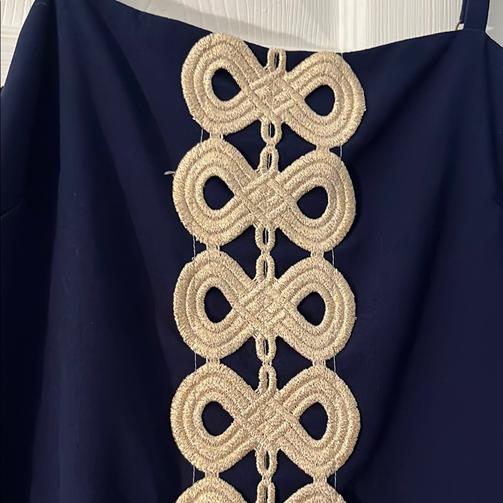 Lilly Pulitzer Navy Blue Romper with Gold Embroidery size 0 - Picture 3 of 7